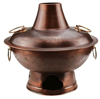 Olla de Cobre Tradicional: Olla de carbón de 34 cm para Fiestas en casa, Utensilios de Cocina comerciales Antiguos, reuniones Familiares y experiencias gastronómicas.