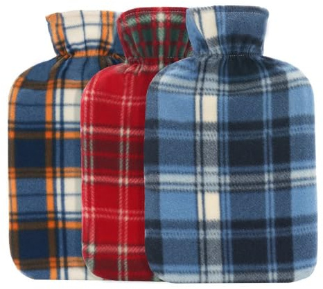 Moelund 2L Large Hot Water Bottle with Soft Fleece Cover – Reusable Leakproof Rubber Bottle for Pain Relief, Cramps, Back & Neck Pain, Stress & Winter Warmth-Assorted Plaid & Floral (Plaid Random)
