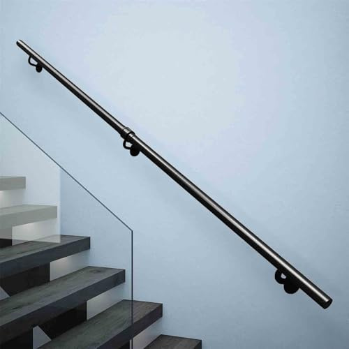 Corrimano per scale, 1 2 3 4 5 6 metri ringhiera per scale nero/bianco, corrimano di sicurezza a parete con raccordi, corrimano per scale in tubo tondo per gradini interni ed esterni(Nero,30cm)