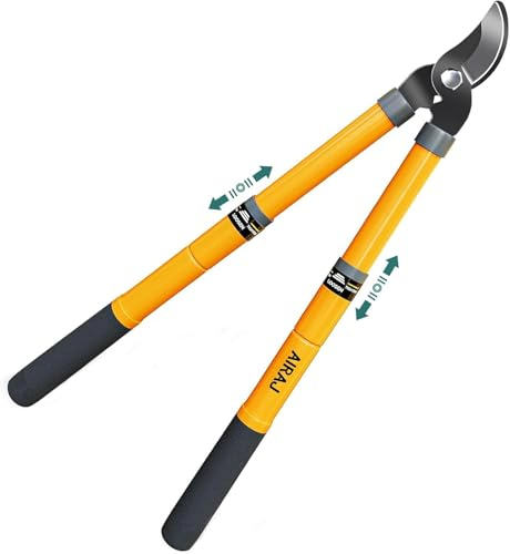 AIRAJ Troncarami Telescopico 42-61cm, Troncarami a Bypass con Lama in SK5 e Rivestimento Antiaderente - Taglia Pulito fino a 3,5cm, Taglia Rami Secchi e Verdi con Precisione