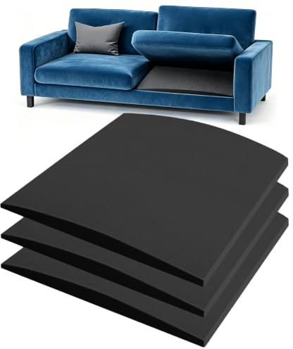 Scettar Paquete de 3 cojines de sofá para asiento caído, 60 x 50 cm, tableros de soporte de sofá negros de alta densidad curvados de espuma para reparación de hundimiento debajo del cojín