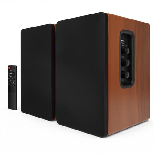 Capsste Wooden Active Bookshelf Speakers 50W RMS - Bluetooth 5.4 Wireless Stereo with 5'' Woofer, USB/AUX/RCA/Optical Inputs for TV, PC, Record Player, Turntable, Desktop Speakers, 1 Pair