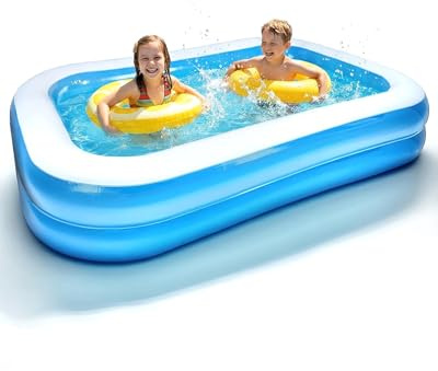 Large Inflatable Paddling Pool for Kids, Rectangular Family Swimming Pool with Repair Patch, Quick Inflate & Foldable, Outdoor Garden Backyard Water Play Pool