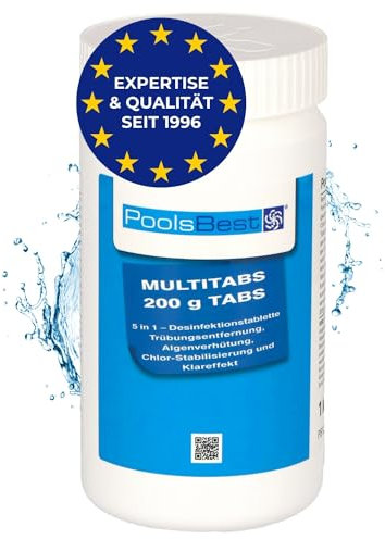 PoolsBest 1kg Chlor Multitabs 5 in 1 I 200g Chlortabletten für Pool I langsamlösliche Chlortabs für die Poolpflege I Langzeit Tabs als Pool Reinungsmittel zur Desinfektion I Pool Zubehör