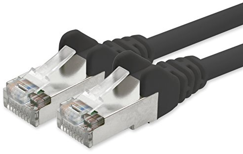 1aTTack.de 1x 50m Cavo di rete Cat5e SFTP 2x RJ45 nero | Cavo SFTP con schermatura lamina+treccia, 2 connettori RJ45; per router, switch, PC e patch panel