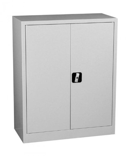 Flügeltürenschrank komplett montiert Metallschrank abschließbar grau 100x80x38cm (HxBxT) 2 Fachböden Lagerschrank Aktenschrank Werkstattschrank 530310