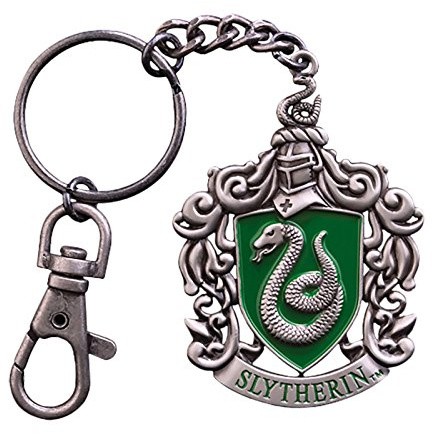 HARRY POTTER Slytherin Wappen Schlüsselanhänger handbemalt Gesamtlänge 15,5cm grün Metall