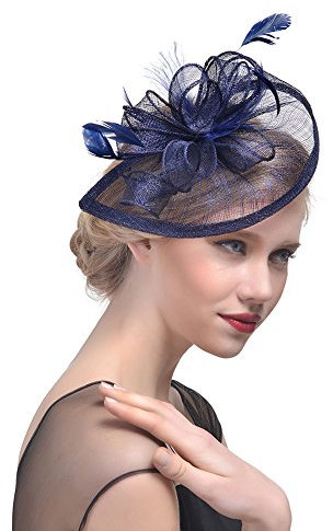 Amorar Damen Fascinator Hair Clip Hut Bankett Hut Stirnband Feder Blume Schleier Bowler Braut Hut für Cocktail Hochzeit,EINWEG Verpackung