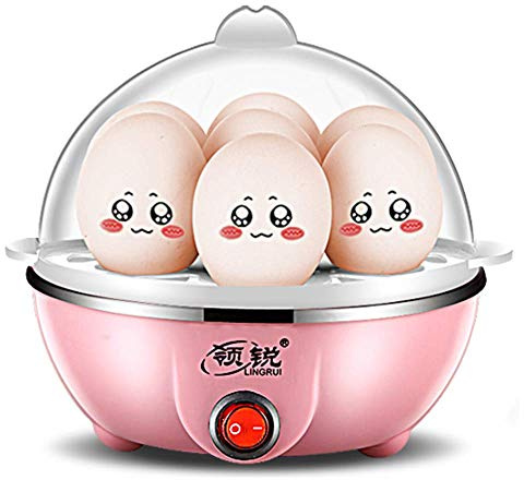 Egg Cooker Cuociuova a doppio strato, multifunzione, elettrico, per 1-7 uova, con indicatore luminoso, spegnimento automatico, in acciaio inox s Stil -F