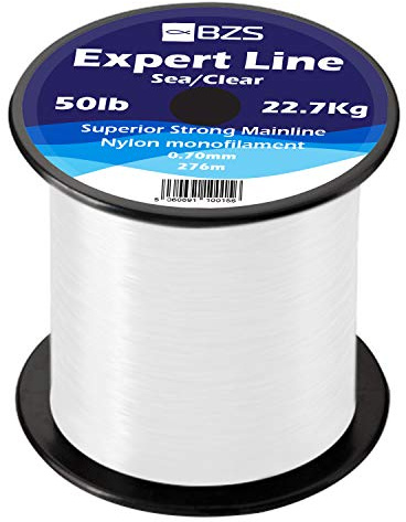 BZS Expert Línea de Pesca Monofilamento Línea de Carpa Carretes de monofilamento marrón y Transparente (0.70mm / 22.7Kg / 50lbs / 276m, Claro)