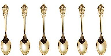 ZFQ Golden Besteck-Set Barock, Antik Look, aus 18/10 Edelstahl Spiegelpolierte, ideal für Haus, Küche, Restaurant, Hochzeit, Partys, Nachmittagstee, Kaffeelöffel 6-teiliges, Länge 13.2cm