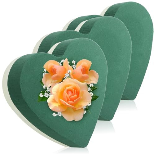 COM-FOUR® 3X Schiuma Floreale per Composizioni Floreali a Forma di Cuore - Schiuma Floreale per Fiori Freschi - Spugna Floreale per Realizzazione per Matrimoni, Pasqua e Compleanni (03 pezzi - cuore)
