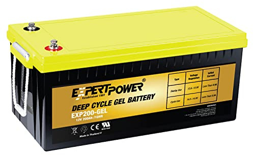 ExpertPower Deep Cycle Gel Battery - 12V 200Ah Rechargeable Solar Battery for Solar Panel System, Off-Grid Systems, RV, House, Trolling Motor, Marine, Boat, Cabin, Shed, Camping
