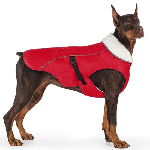 EMUST Winterhundejacke, kuschelige winddichte Hundejacke für kaltes Wetter, einfarbig, für mittelgroße Hunde, Rot, M