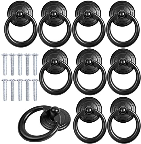 Smatime 10 Stück Möbelknöpfe Schublade Griffe - Zinklegierung Drop Ring Griffe Schwarz Rund - Schrank Knopf Schubladengriffe Türknöpfe Mit Schraube Für Küche Schlafzimmer Möbel Dekoration