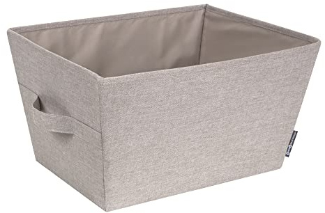 BIGSO trapezförmige Aufbewahrungsbox (groß) – faltbare Box mit Tragegriffen für Decken, Kleidung, Schuhe, Spielzeug und mehr – Aufbewahrungslösung aus Polyester und Pappe – beige