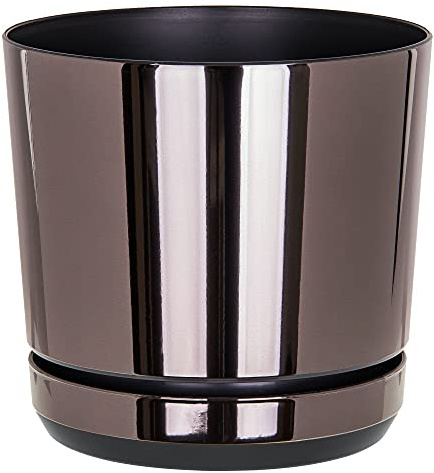 KORAD Black Mirror Indoor Plant Pots with Drainage System and Saucers, Round Modern Decorative Flowerpots for Houseplants, 6 Sizes, 25 Colours, Planter Pots for Indoor Gardening- (18 cm)