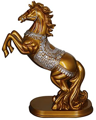 Tauzveok Pferdekopf-Statue-Skulptur, handgefertigte, handgefertigte Harzfigur, Heimdekoration, Akzent-Dekoration, laufendes Pferd,Gold,28cmX23cm