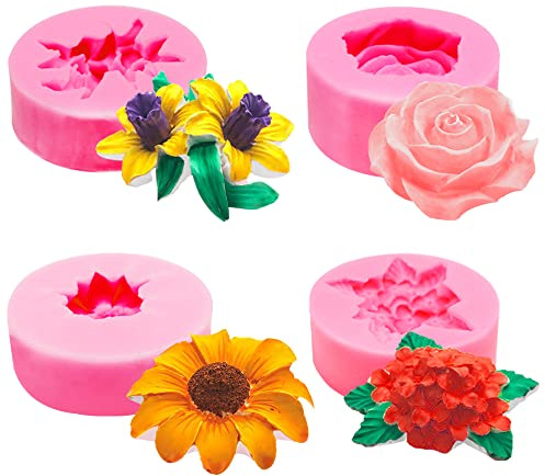 AFUNTA Silikonformen für Blumen, Rose, Gänseblümchen, Fondant, Sonnenblumen, 3D-Kuchenform für Schokolade, Kuchen, Dekoration, Süßigkeiten, Seife, 4 Stück
