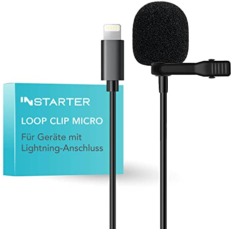 Instarter Lavalier Loop Clip Ansteckmikrofon - 360 Grad Klangaufnahme - mit Lightninganschluss, 6 m Kabel, Windschutz, Tasche, Klemme - klarer Sound - für Kamera, Smartphone, Tablet, PC