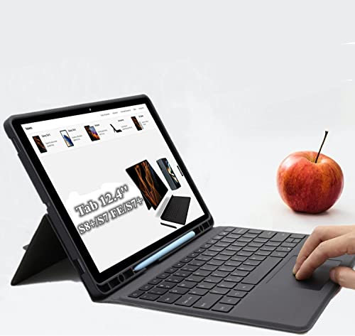 ROOFEI Hülle mit Tastatur für 12,4 Zoll Samsung Galaxy Tab S7 FE/S8+/S7+ : All-in-one QWERTZ-Layout Tastatur Hülle mit Kickstand & 7 Farbige Hinterleuchtet & Stifthalter,Auto Schlaf/Aufwachen
