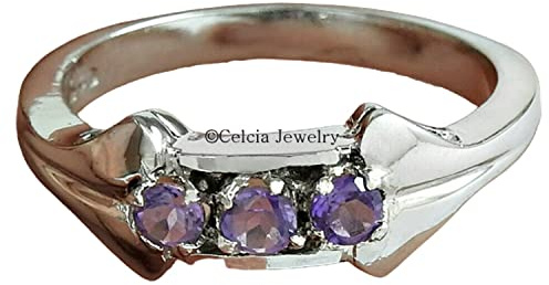 Joyería de plata de ley 925, anillo de piedra preciosa curativa de amatista natural, anillo de apilamiento apilable, anillo de declaración, piedra de nacimiento de febrero, regalos de dama de honor