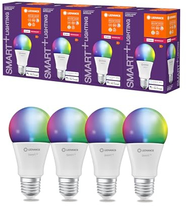 LEDVANCE Smart+ Lampe mit ZigBee Technologie, 9W, A60, matt, Sockel E27, Lichtfarbe RGBW einstellbar, 806lm, 4er Pack, White