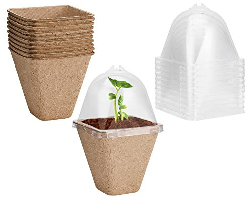 Mokylor Lot de 30 pots biodégradables avec dôme d'humidité, pots de semences avec plateau de drainage, pots de tourbe biodégradables pour semis, légumes