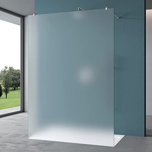 Mai & Mai Duschwand Duschabtrennung 2 Haltestange für Walk-In Dusche 140cm 10mm ESG-Sicherheitsglas vollflächig Satiniert mit Nanobeschichtung Rechteckiger Stabilisator Bremen02VS+2