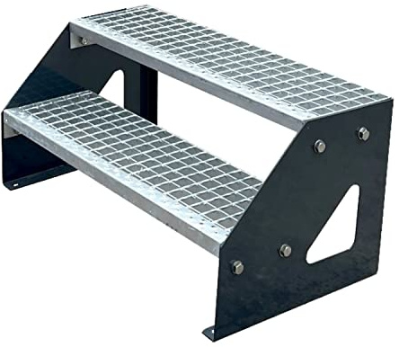 Kaminbau Mierzwa Premium Treppe Anthrazit Freistehend 2 Stufen(Verzinkt) (Breite 1200 mm) (Höhe 38cm) Wetterfest Gitterroststufe Gartentreppe