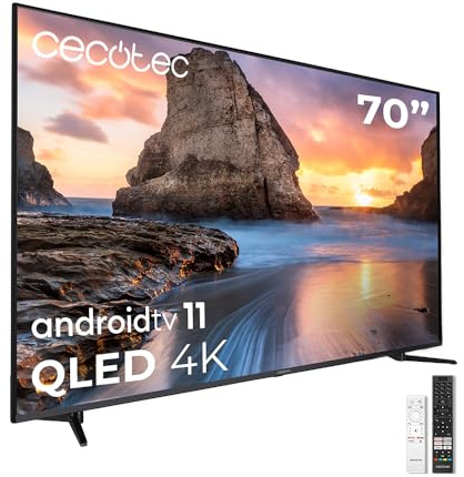 Cecotec TV QLED 70” Smart TV V1+ Series VQU11070+. 4K UHD, Android 11, Sin Marco, Dolby Vision y Atmos, HDR10, Wide Color Gamut 96%, 2 Altoparlanti 12W y Subwoofer 12W, 2 Controlli, 2023