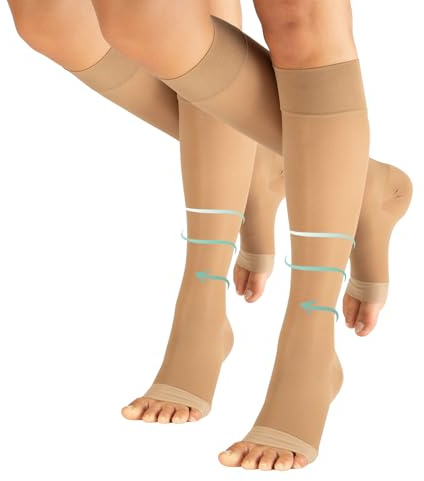 CALZITALY PACK 1/2 Zehenfreie Stützstrumpfe mit Starker Abgestufter Kompression 18-22 mm/Hg | Kompressionsstrümpfe Open Toe | 140 DEN | Made in Italy (2 Pack - Hautfarbe, L/XL)