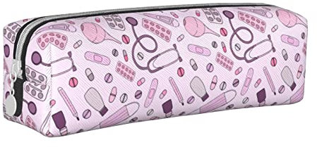 SJOAOAA Federmäppchen für Krankenschwestern, medizinisches Thema, mit Reißverschluss, Leder, Stifteetui, Organizer, Kosmetik, Make-up-Tasche, Aufbewahrungstasche, weiß, Einheitsgröße, Federmäppchen