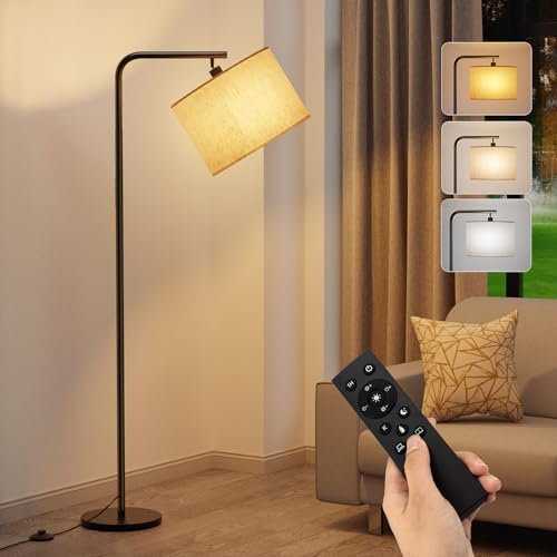 BokiHuk Lampada da Terra per Soggiorno, 163cm Lampada ad Arco con Telecomando e Paralume in lino Beige, Dimmerabile Piantana con 11 Cambiamenti di Colore da per Camera da Letto, Salotto, 8W Lampadina