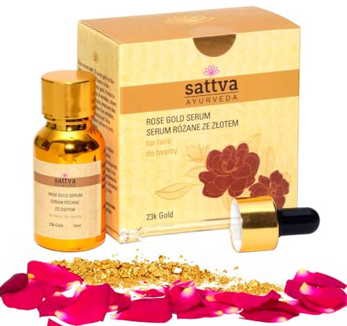Sattva Ayurveda Rose Gold Serum – Sérum facial antiedad con aceite de rosa y oro de 23 quilates para reafirmar, elasticidad e hidratación, 15 ml