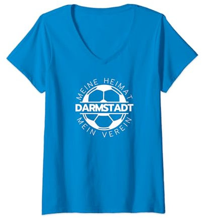 Damen Darmstadt Fußball Hessen Stadion blau weiss Fan T-Shirt mit V-Ausschnitt