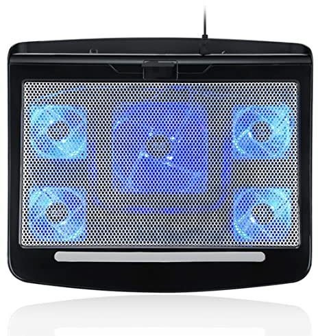 Base Refrigeradora Portátil Almohadilla De Enfriamiento Para Computadora Portátil 5 Ventiladores De Hasta 17.3 Pulgadas Refrigerador Pesado Para Computadora Portátil Luces LED Azules 2 Puertos USB Ven