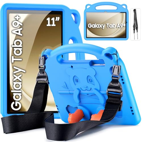 DUZZONA Kinder Hülle für Samsung Galaxy Tab A9+ Plus 11 Zoll 2023 /Tab A11+ Plus 2025, Eva Leicht Stoßfest Tab A11 Plus/A9 Plus Case mit Kinder Griff und Schultergurt, Blau