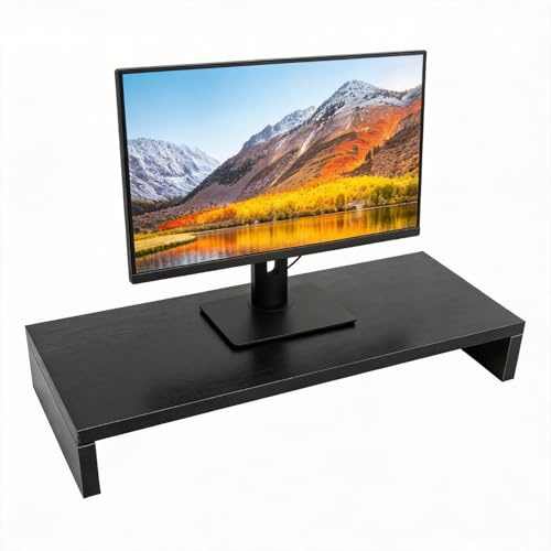 Ergonomischer Monitorständer Holz Desktop-Organizer | Erhöhte Arbeitsplattform, Stabile Holzkonstruktion, Bildschirmtisch für Schreibtisch Büro Heimarbeit, Schwarz