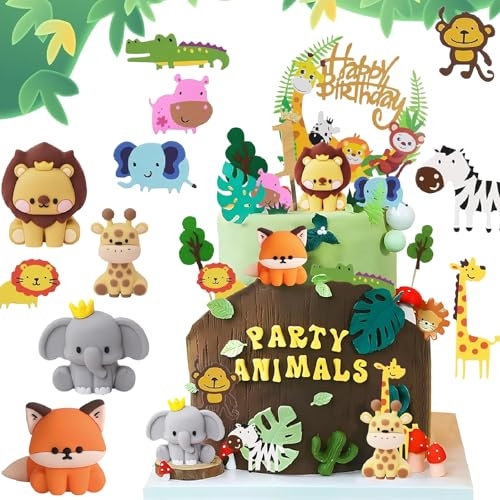 Homefantasy Tortendeko 1. Geburtstag - 4 Stück Tiere Figuren, Fondant für Torten, Kuchendeko Junge, Waldtiere Cake Topper für Kinder