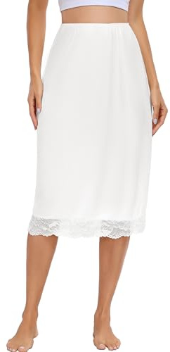 Sopesil Enaguas Largas para Mujer Modal Falda Lencería Ropa Interior Elástica Mujer Combinación para Vestidos Suave Cómodo, Blanco, S