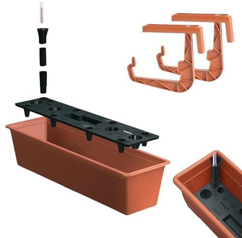 DIKEL Blumenkasten 60x18x14 cm mit Bewässerung | Blumenkasten mit Griffen | Pflanzkasten aus Kunststoff, 11L Volumen, ideal für Hydrokultur | Balkonkasten für gesunde Pflanzenpflege | Terrakotta