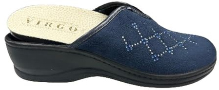 VIRGO FIRENZE Pantofole donna con plantare in pelle Estraibile Traspirante Antibatterico Invernale tomaia Scamosciata con Elastico Made in Italy antishock, blu, 41