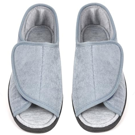 Happy Touch Open Toe Woman Diabetic Slippers, Memory Foam, Adjustable Closure, Orthopedic Walking Slippers for Indoor and Outdoor Use, Comfortable for Arthritis Swollen Feet Edema (Blue, 10)