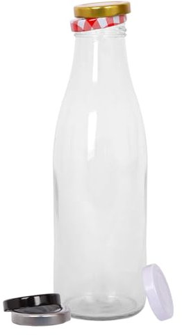 Argon Tableware Glass Milk Bottles with Lids - 960ml - Pack of 1 - Metal Lids Empty Clear Reusable BPA Free Water Bottle Orange Juice Container for Fridge Storage, Picnics, Weddings