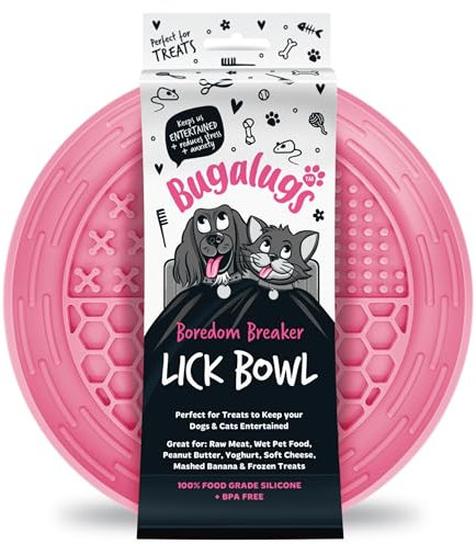 Bugalugs Dog Mat Bowl 100% Food Grade Cat Food Mat & Licky Mats For Dogs - Lick Mat Bowl Reduce Stress & Anxiety Single (Pink)