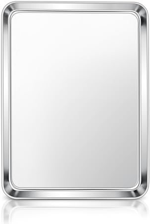 E-far Stainless Steel Baking Sheet, 16” x12” x 1” Baking Cookie Sheet Pan for Oven, Non-toxic Metal Trays for Baking Cake Cookie, Healthy & Rust Free, Mirror Finish & Dishwasher Safe, 1 Pack