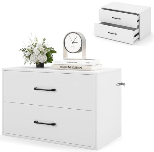 GIANTEX Cassettiera Portaoggetti con 2 Cassetti per Camera da Letto, Mobile in Legno con Kit Anti-Ribaltamento, 4 Tasselli, 60 x 34 x 38 cm, Bianco