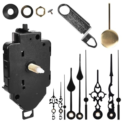 Pendeluhrwerk, Lautlos Quarz Pendeluhr Werk mit 3 Uhrzeiger Sets Und Pendel, Uhrwerk für Wanduhr Ersatz Werk für Pendeluhr, DIY Reparaturteile Pendel Uhrwerk (23mm Welle)