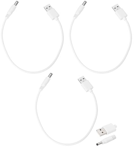 sourcing map 3pcs USB to DC Power Cable 3A 5V DC Power Cord 5.5mm x 2.5mm Jack Charging Plug Connector Cable Adapter for Fan Camera Phone Tablet Devices (1ft/0.3 m, White)
